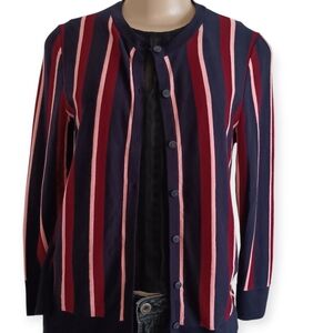 Ann Taylor Navy and Red Striped Cardigan